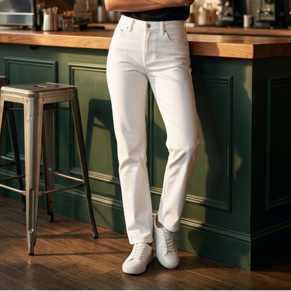 Lands End 20W White High‎ Rise Straight Leg Jeans Stain-Repel NWT